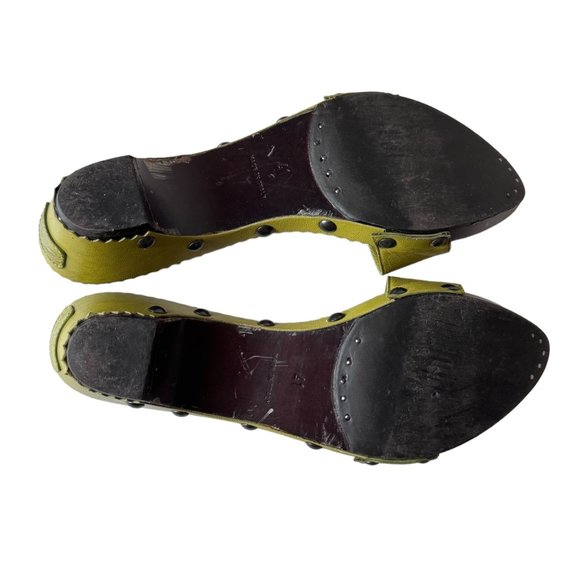 Vintage YVES SAINT LAURENT Green Leather Studded Wooden Slides Sandals Sz.10 - Picture 6 of 16